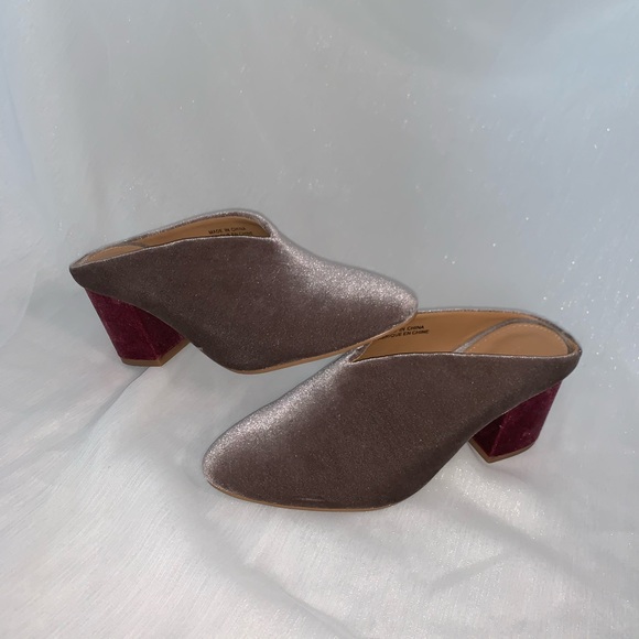velvet heeled mules